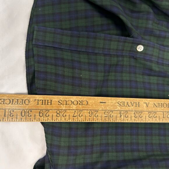 Arrow Mens Green Blue Plaid Long Sleeve Button Up Shirt S 14-14 1/2 Wrinkle Free - Picture 6 of 10